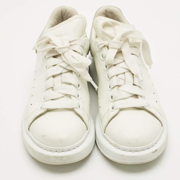 Pre Owned Alexander McQueen White Leather and Suede Oversized Low Top Sneakers Size 37