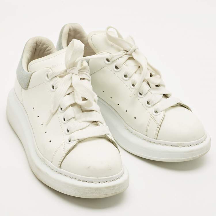 Pre Owned Alexander McQueen White Leather and Suede Oversized Low Top Sneakers Size 37