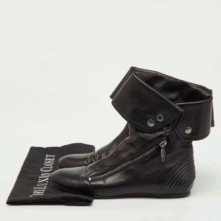 Pre Owned Alexander McQueen Black Leather Ankle Length Boots Size 36