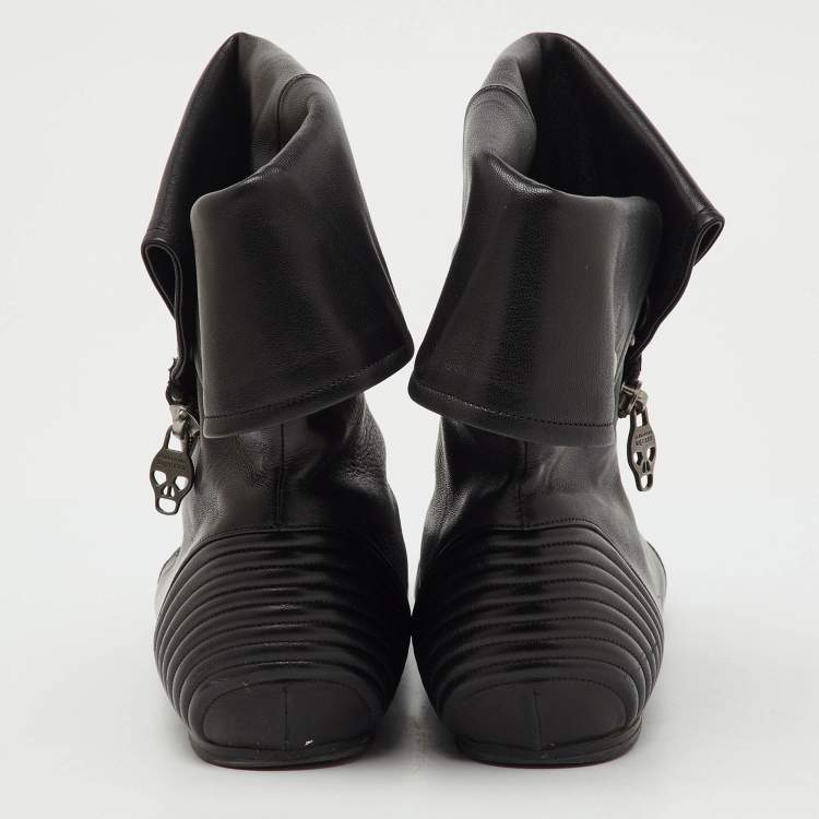 Pre Owned Alexander McQueen Black Leather Ankle Length Boots Size 36