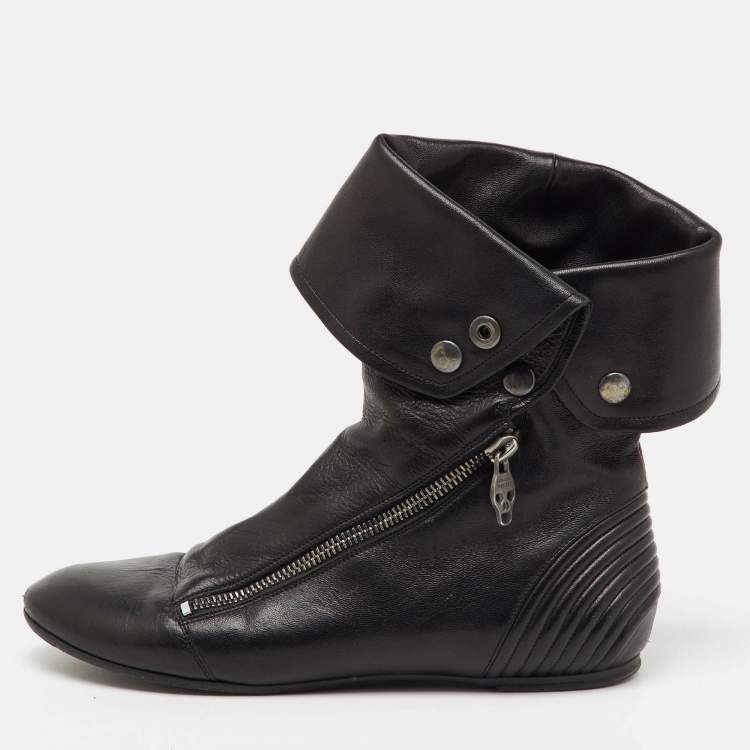 Pre Owned Alexander McQueen Black Leather Ankle Length Boots Size 36