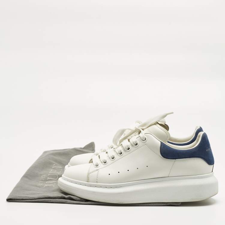 Pre Owned Alexander McQueen White/Blue Leather and Suede Oversized Sneakers Size 40