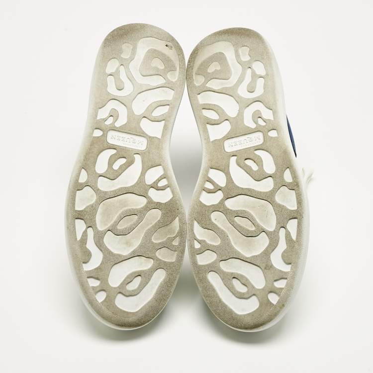 Pre Owned Alexander McQueen White/Blue Leather and Suede Oversized Sneakers Size 40