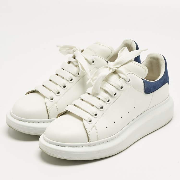 Pre Owned Alexander McQueen White/Blue Leather and Suede Oversized Sneakers Size 40