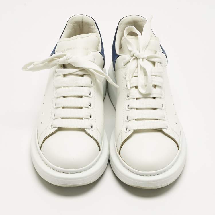 Pre Owned Alexander McQueen White/Blue Leather and Suede Oversized Sneakers Size 40