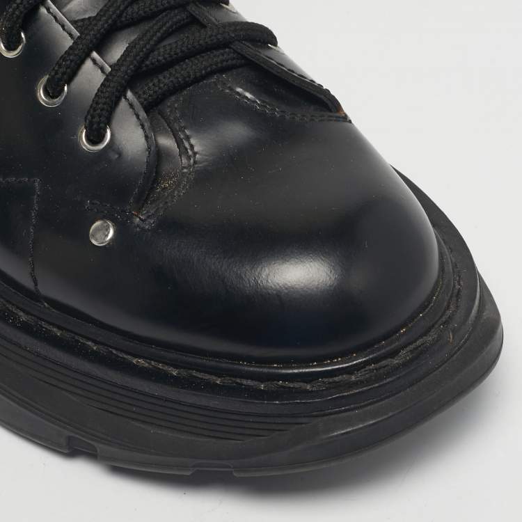 Pre Owned Alexander McQueen Black Leather Tread Knee Length Boots Size 39