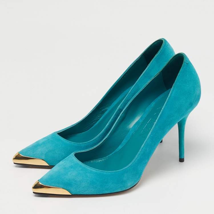 Pre Owned Alexander McQueen Blue Suede Pointed Toe Pumps Size 37.5