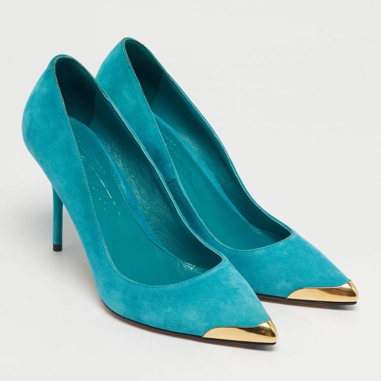 Pre Owned Alexander McQueen Blue Suede Pointed Toe Pumps Size 37.5