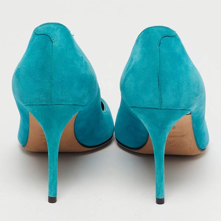 Pre Owned Alexander McQueen Blue Suede Pointed Toe Pumps Size 37.5