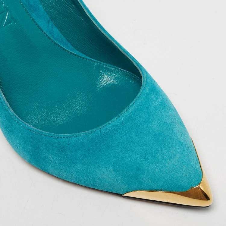 Pre Owned Alexander McQueen Blue Suede Pointed Toe Pumps Size 37.5