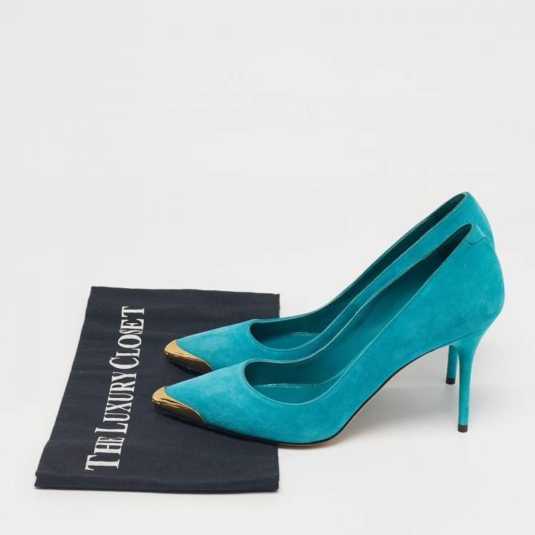 Pre Owned Alexander McQueen Blue Suede Pointed Toe Pumps Size 37.5
