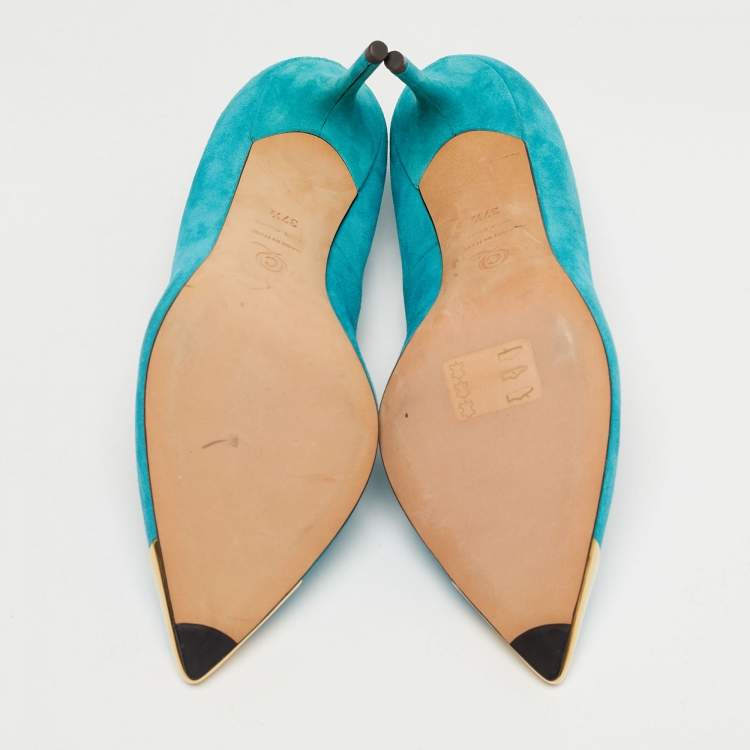 Pre Owned Alexander McQueen Blue Suede Pointed Toe Pumps Size 37.5