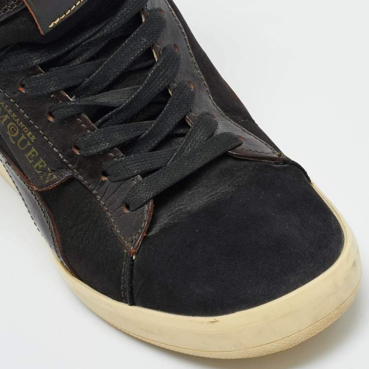 Pre Owned Alexander McQueen Multicolor Croc Embossed Leather and Suede Wedge Sneakers Size 37