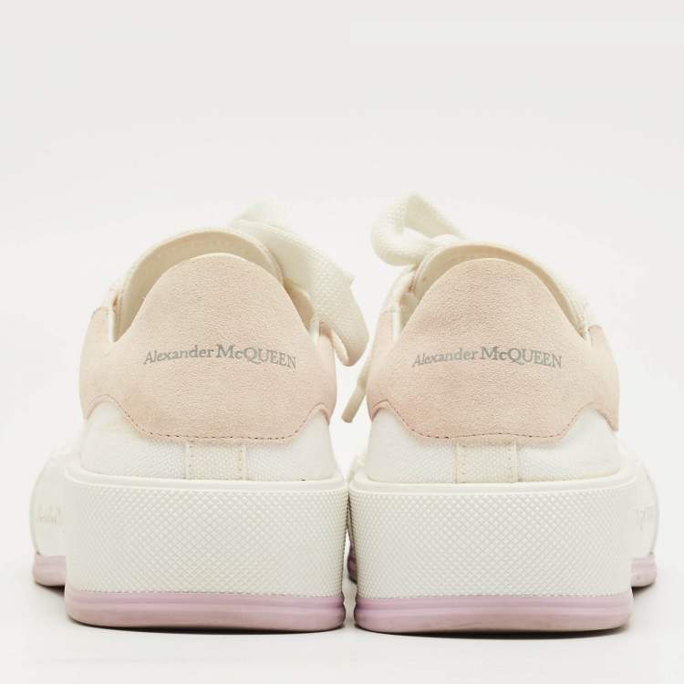 Pre Owned Alexander McQueen White/Beige Canvas and Suede Deck Plimsoll Lace Up Sneakers Size 37