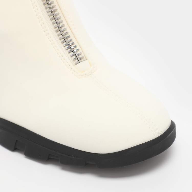 Pre Owned Alexander McQueen White Neoprene Slim Tread Mid Calf Boots Size 39