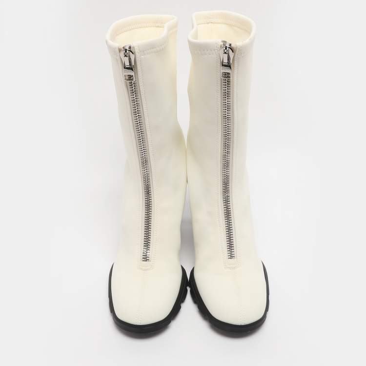 Pre Owned Alexander McQueen White Neoprene Slim Tread Mid Calf Boots Size 39