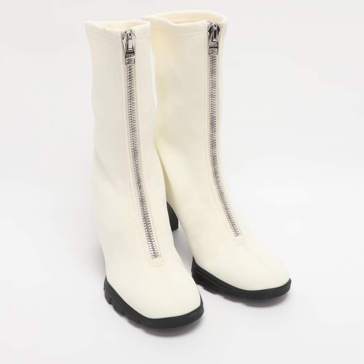 Pre Owned Alexander McQueen White Neoprene Slim Tread Mid Calf Boots Size 39