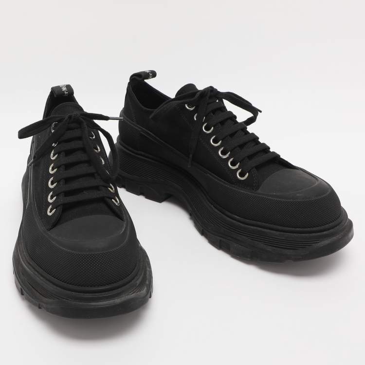 Pre Owned Alexander McQueen Black Canvas Tread Slick Low Top Sneakers Size 41