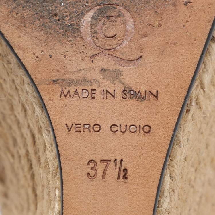 Pre Owned Alexander McQueen Black Leather Chain Skull Ankle Strap Espadrille Wedges Size 37.5