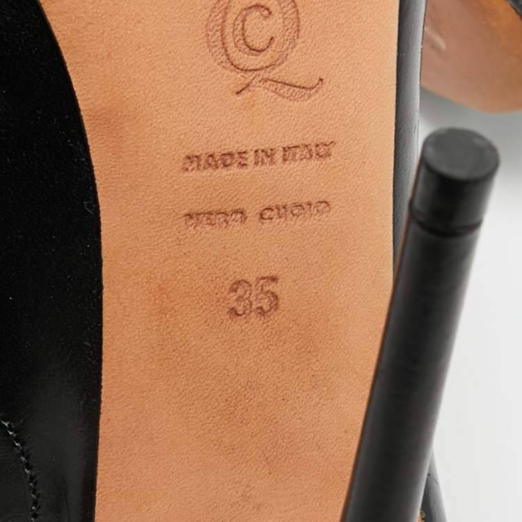 Pre Owned Alexander McQueen Black Floral Laser Cut Leather Peep Toe Booties Size 35