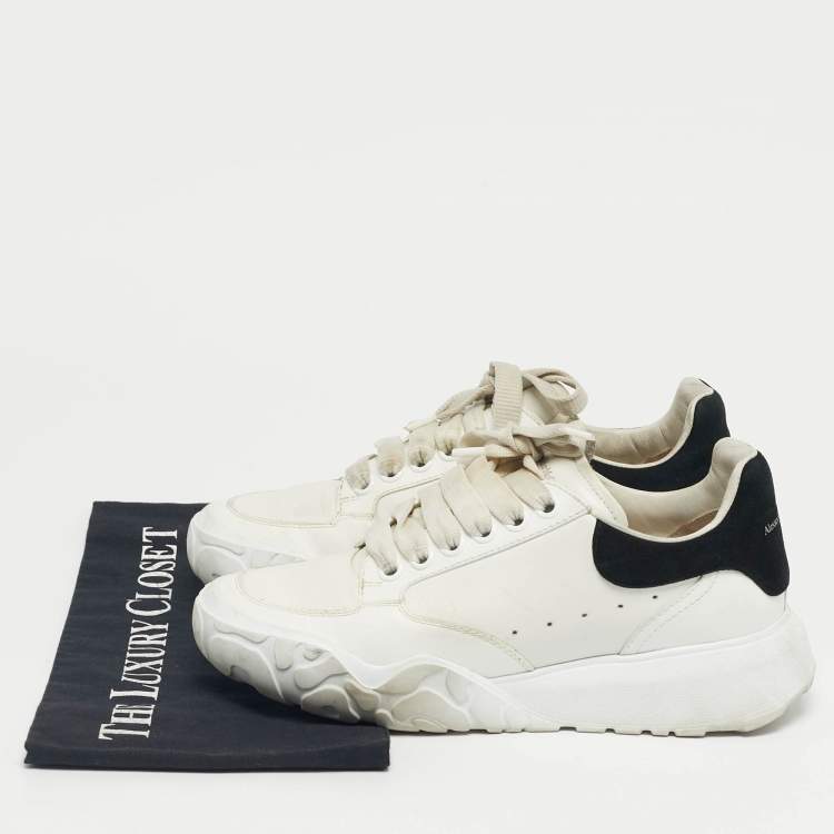 Pre Owned Alexander McQueen White/Black Leather Oversized Low Top Sneakers Size 37