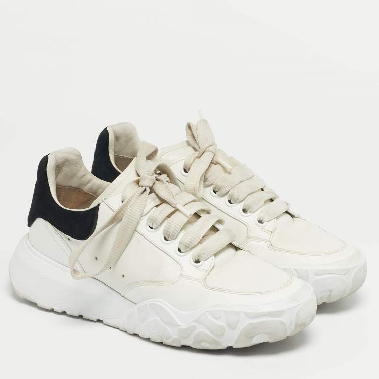 Pre Owned Alexander McQueen White/Black Leather Oversized Low Top Sneakers Size 37