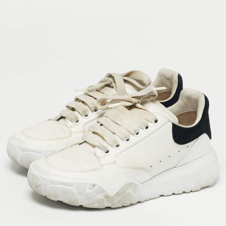 Pre Owned Alexander McQueen White/Black Leather Oversized Low Top Sneakers Size 37