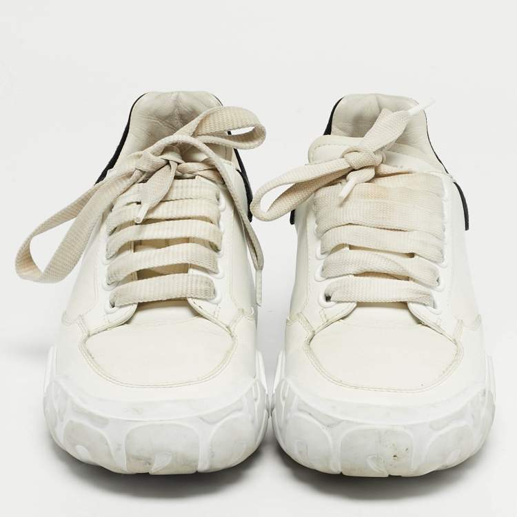 Pre Owned Alexander McQueen White/Black Leather Oversized Low Top Sneakers Size 37