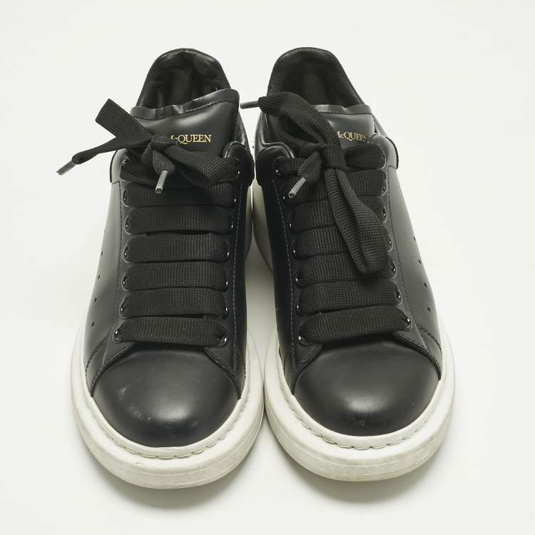 Pre Owned Alexander McQueen Black Leather Oversized Sneakers Size 37