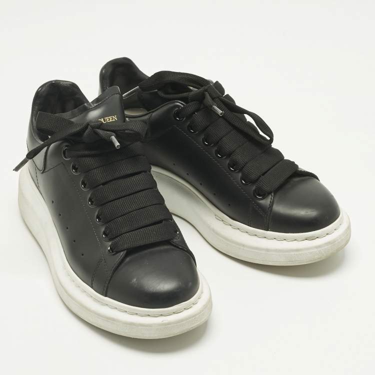 Pre Owned Alexander McQueen Black Leather Oversized Sneakers Size 37