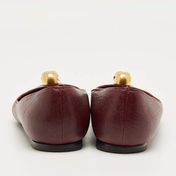 Pre Owned Alexander McQueen Burgundy Leather Skull Ballet Flats Size 38.5