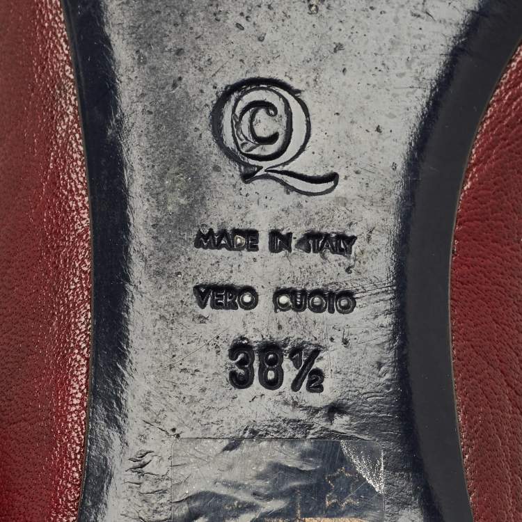 Pre Owned Alexander McQueen Burgundy Leather Skull Ballet Flats Size 38.5