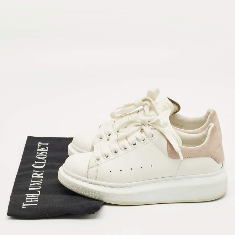 Pre Owned Alexander McQueen White/Pink Leather and Suede Larry Sneakers Size 35
