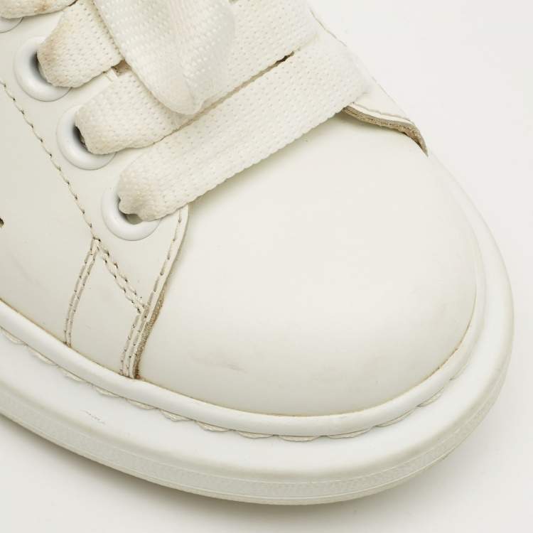 Pre Owned Alexander McQueen White/Pink Leather and Suede Larry Sneakers Size 35