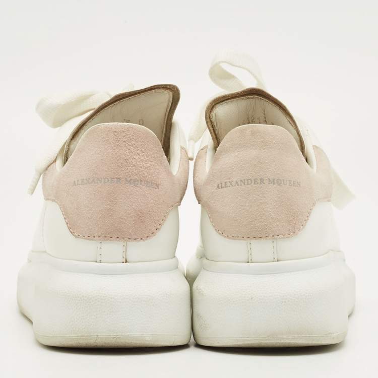 Pre Owned Alexander McQueen White/Pink Leather and Suede Larry Sneakers Size 35