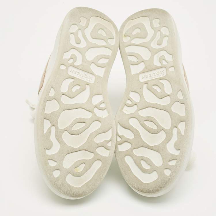 Pre Owned Alexander McQueen White/Pink Leather and Suede Larry Sneakers Size 35