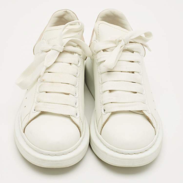 Pre Owned Alexander McQueen White/Pink Leather and Suede Larry Sneakers Size 35