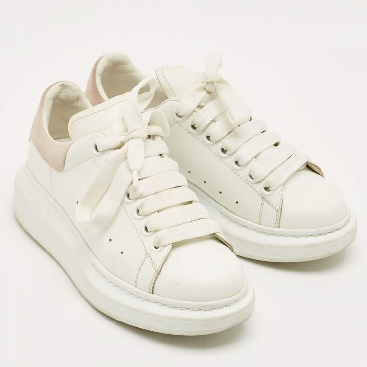 Pre Owned Alexander McQueen White/Pink Leather and Suede Larry Sneakers Size 35