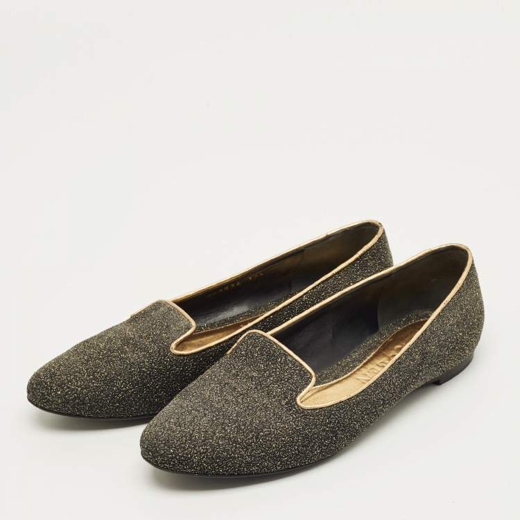 Pre Owned Alexander McQueen Size 37.5 Two Tone Glitter Smoking Slippers