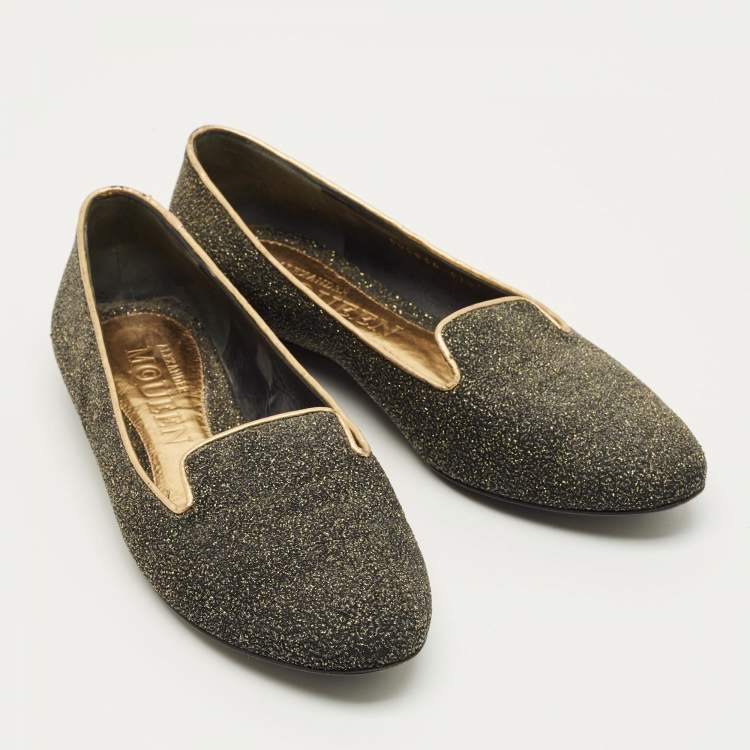 Pre Owned Alexander McQueen Size 37.5 Two Tone Glitter Smoking Slippers