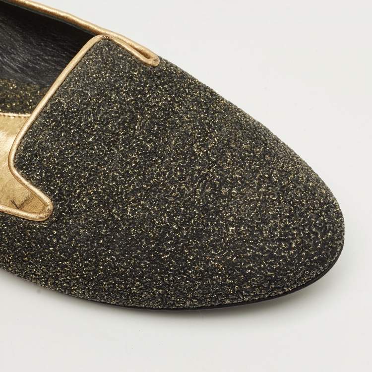 Pre Owned Alexander McQueen Size 37.5 Two Tone Glitter Smoking Slippers