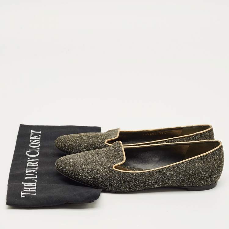 Pre Owned Alexander McQueen Size 37.5 Two Tone Glitter Smoking Slippers