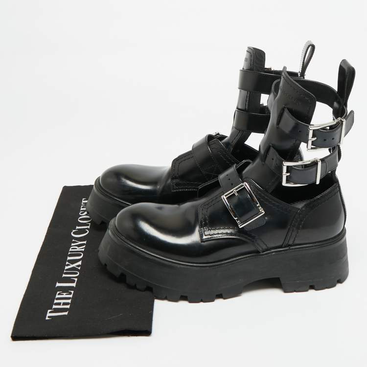مملوكة مسبقًا Alexander McQueen Rave Size 39 Black Leather Ankle Length Boots