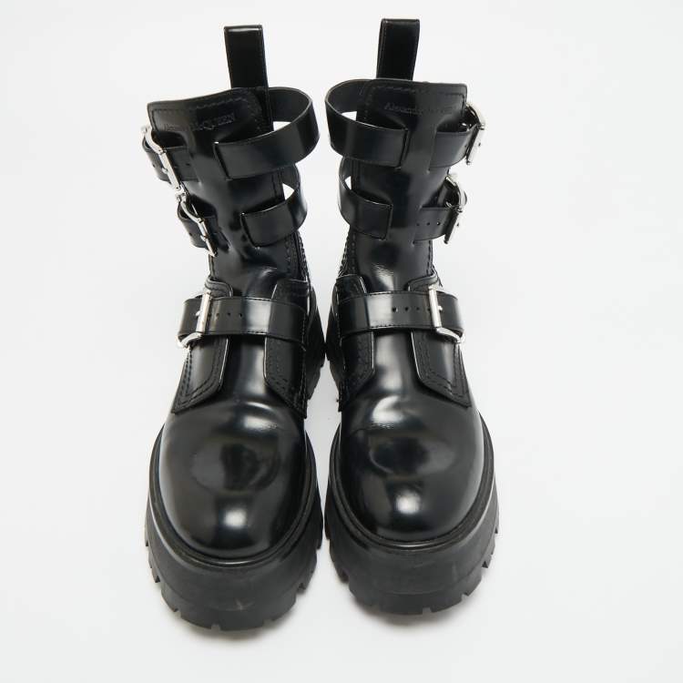 مملوكة مسبقًا Alexander McQueen Rave Size 39 Black Leather Ankle Length Boots