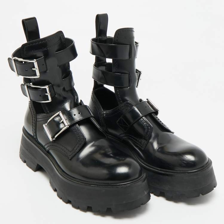 مملوكة مسبقًا Alexander McQueen Rave Size 39 Black Leather Ankle Length Boots