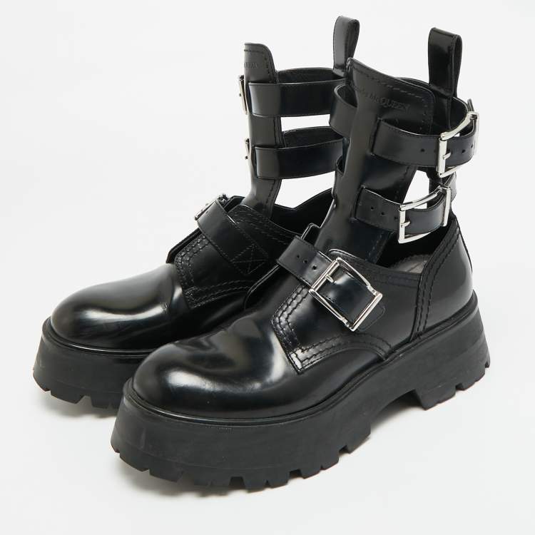 مملوكة مسبقًا Alexander McQueen Rave Size 39 Black Leather Ankle Length Boots