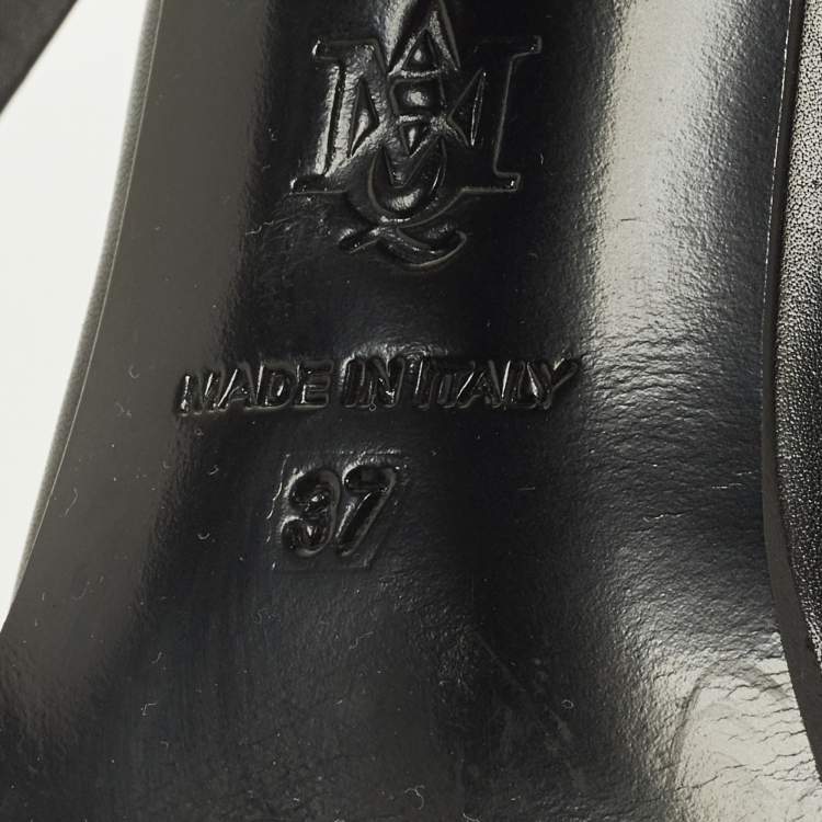 Pre Owned Alexander McQueen Size 37 Black Leather Lace Up  Ankle Length Boots