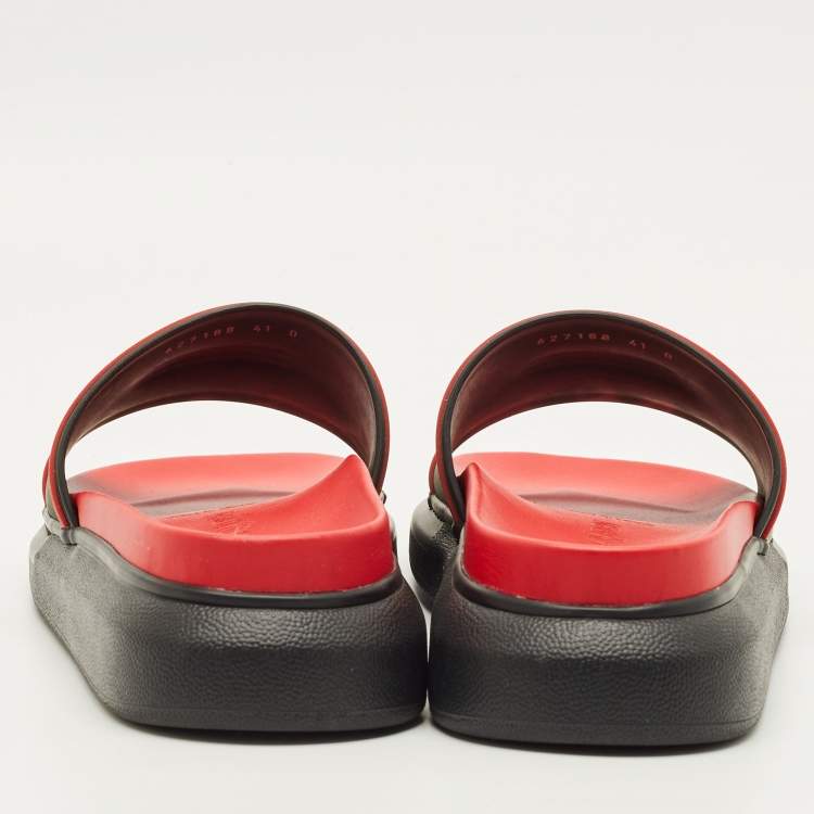 Pre Owned Alexander McQueen Hybrid Size 41 Black/Red Rubber Logo Slide Sandals