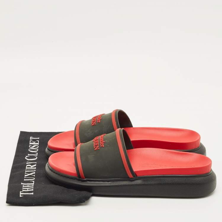 Pre Owned Alexander McQueen Hybrid Size 41 Black/Red Rubber Logo Slide Sandals
