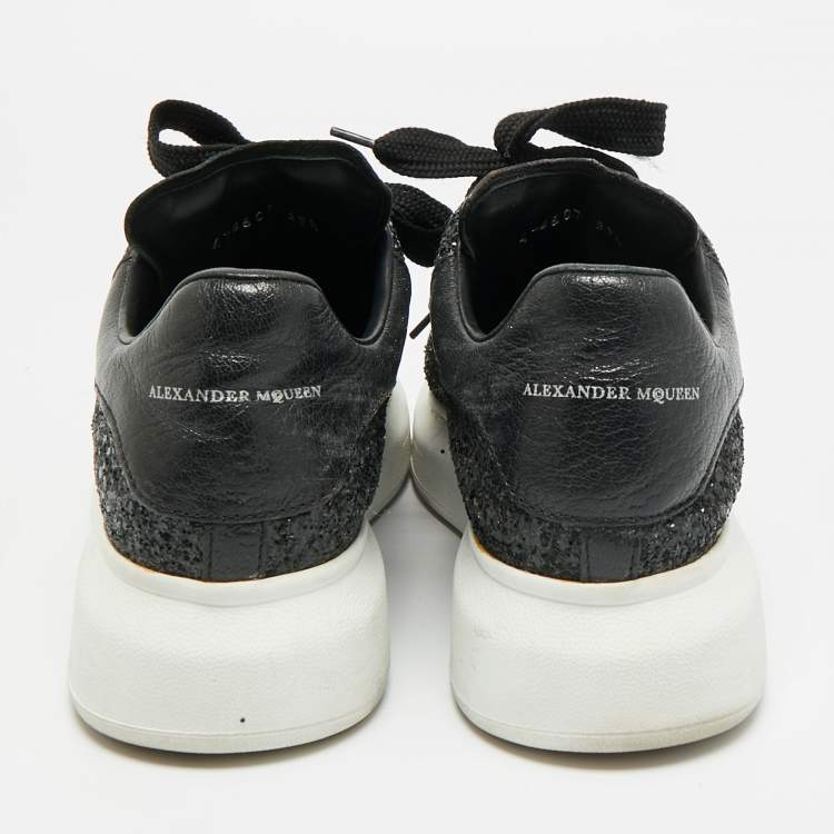 Pre Owned Alexander McQueen Oversized Size 39.5 Black Glitter and Leather Low Top Sneakers
